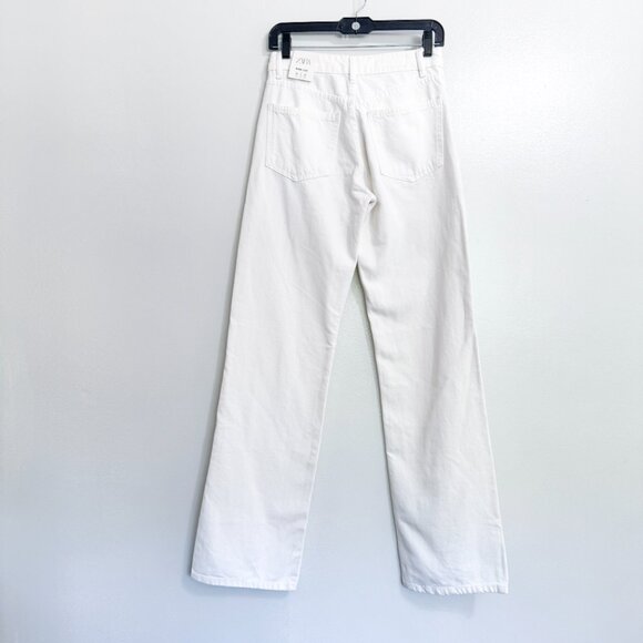 NWT ZARA Jeans Mid-Rise Wide Leg Full Length White Denim Women's Size 2 EUR 34 - Picture 4 of 8